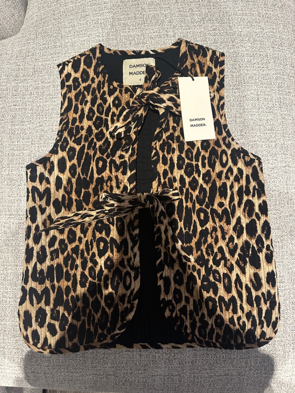 Damson Madder Leopard Print Sleeveless Bow-Front Top - Black & Tan